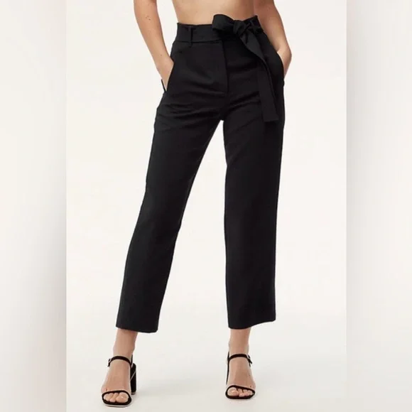 Wilfred Black Jallad Cropped Women's Pants, tie belt - Picture 1 of 5